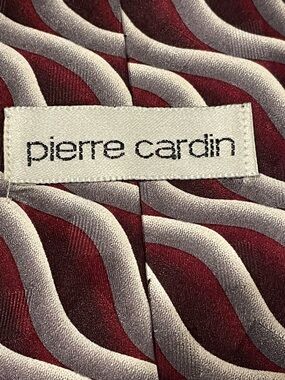 Pierre Cardin 100% Silk Tie Red Gray Wave Pattern Designer Necktie Classic